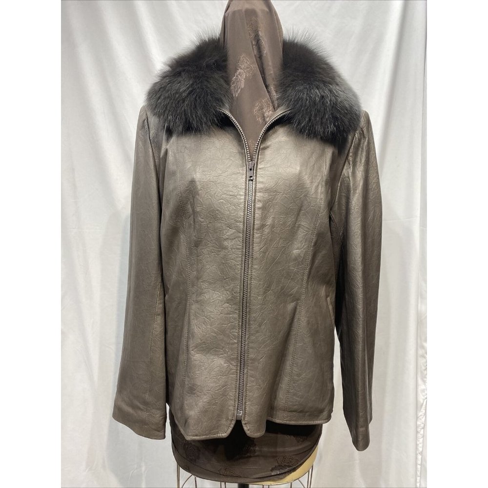Brown Leather Jacket W/ Fox Collar 89095